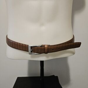 Mens Trafalgar Brown Basket Weave Belt With Satin Chrome Buckle 39.5” to Center